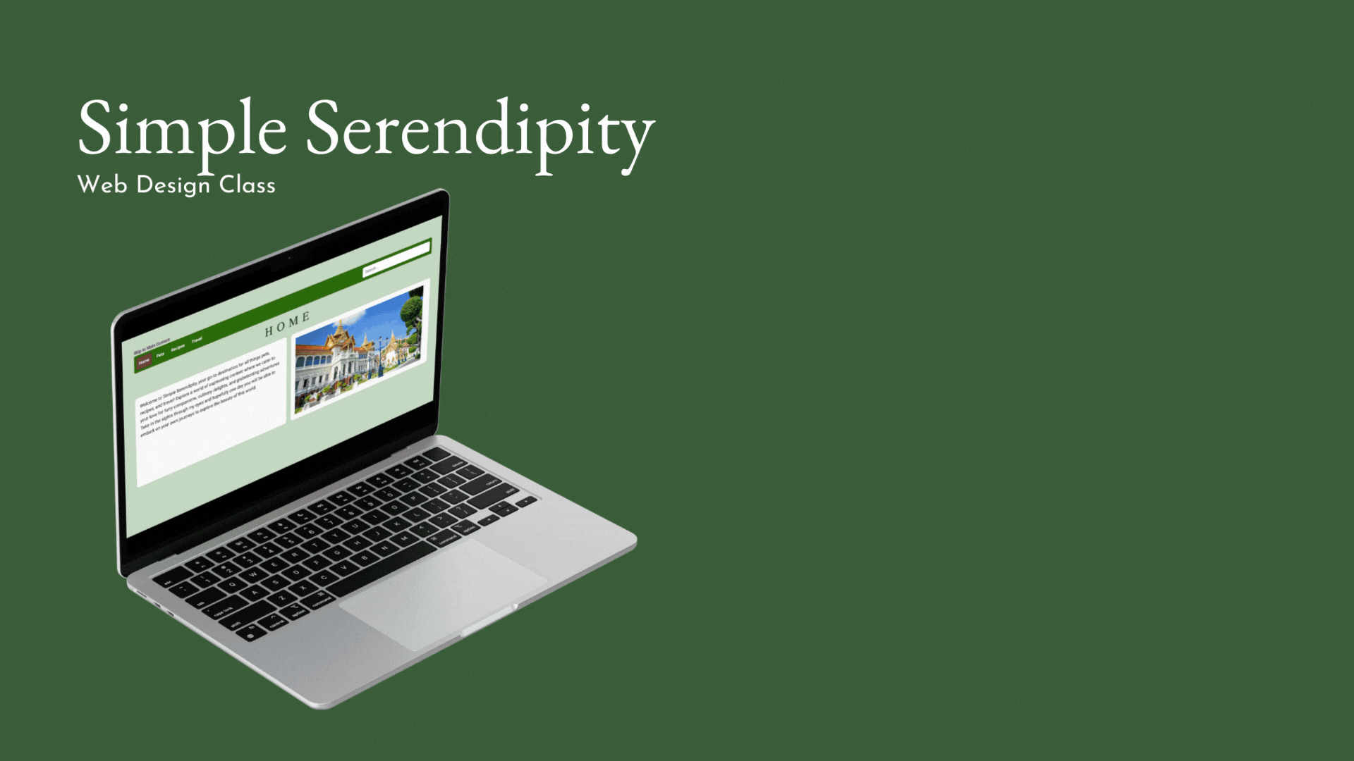 website home page of an SI project